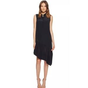 Equipment Tira Shirt Dress Black Silk Asymmetric Sleeveless Small